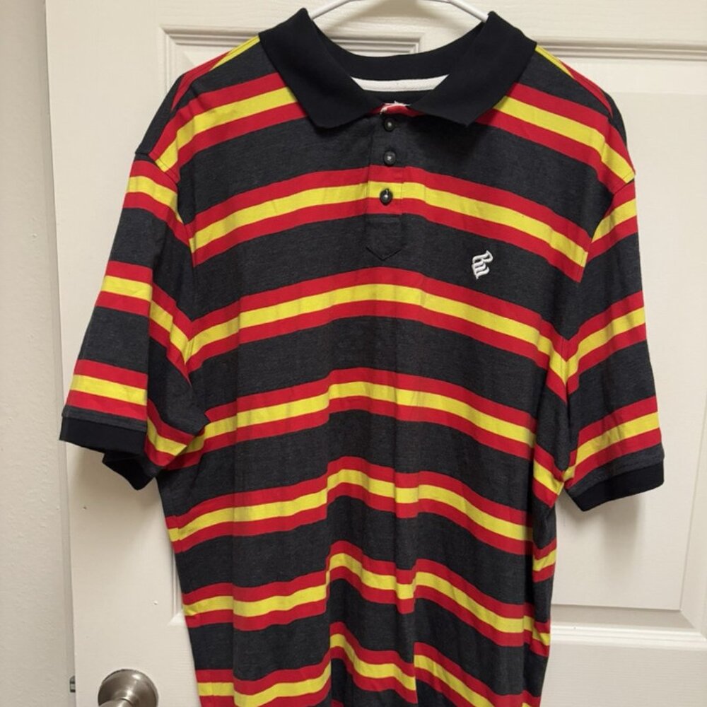 Rocawear Polo Classic Shirt Mens 2XL Striped Hip Hop Red Yellow Black Vintage